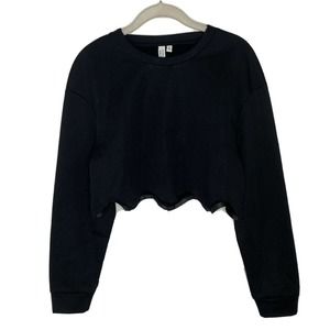 & Other Stories Black Scallop Hem Crop Long Sleeve Sweatshirt Top Sz 6 D3